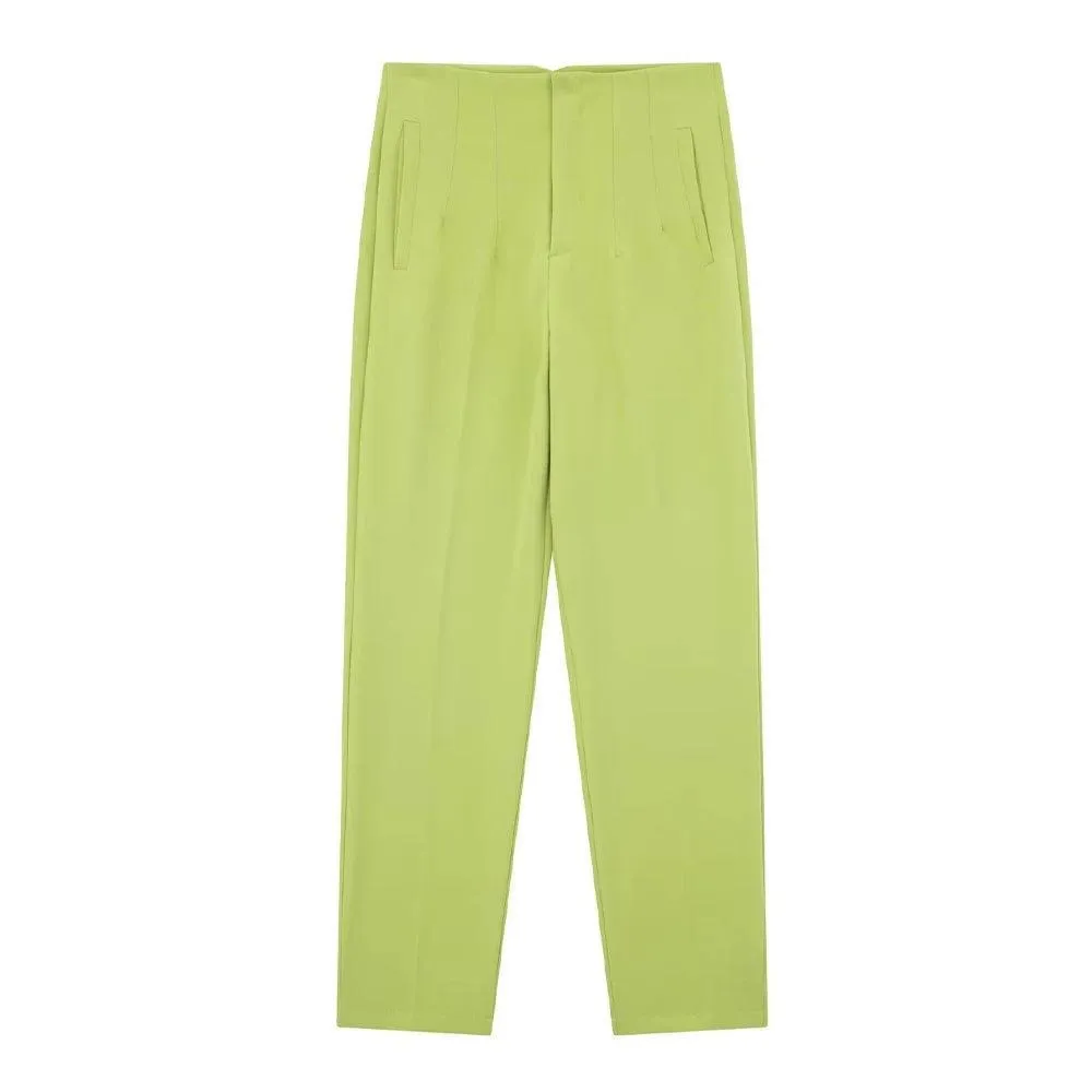 Vintage High-Waist Zipper Fly Trousers: Stylish Workwear for Women