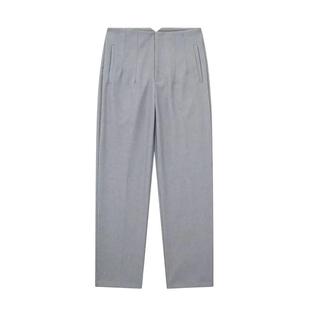 Vintage High-Waist Zipper Fly Trousers: Stylish Workwear for Women