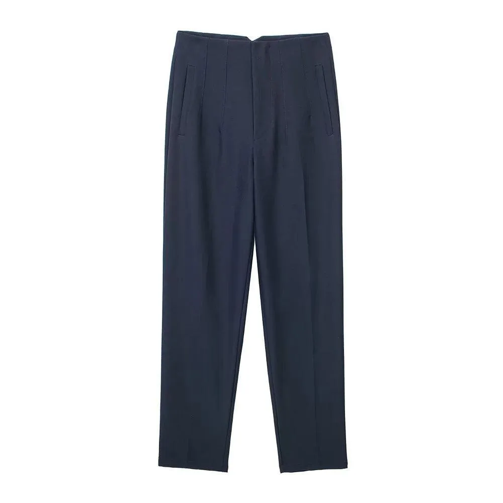 Vintage High-Waist Zipper Fly Trousers: Stylish Workwear for Women