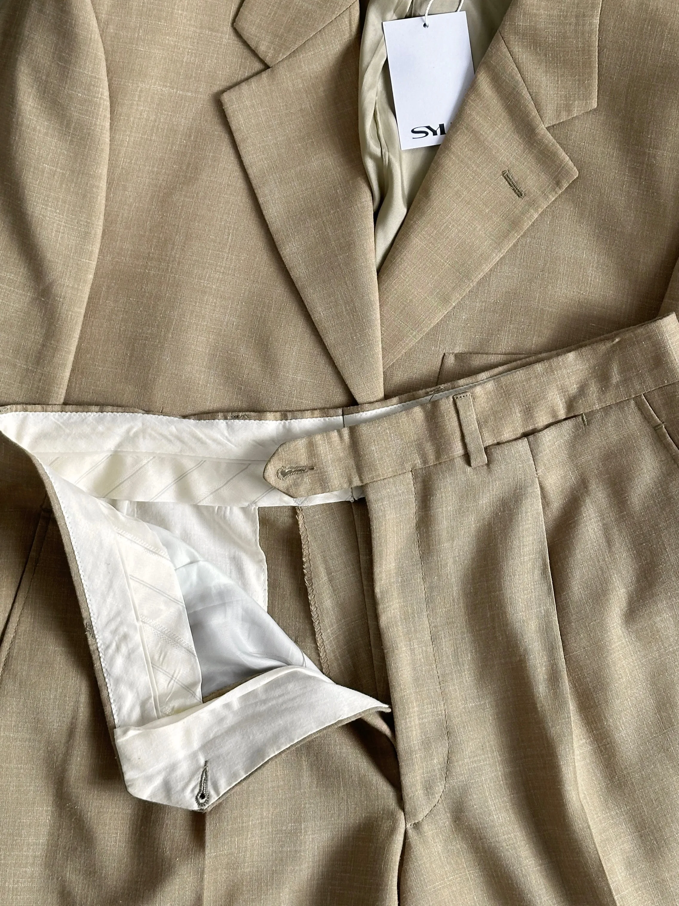 Vintage Single Breasted Wool Linen Blend Suit - 36R/W31