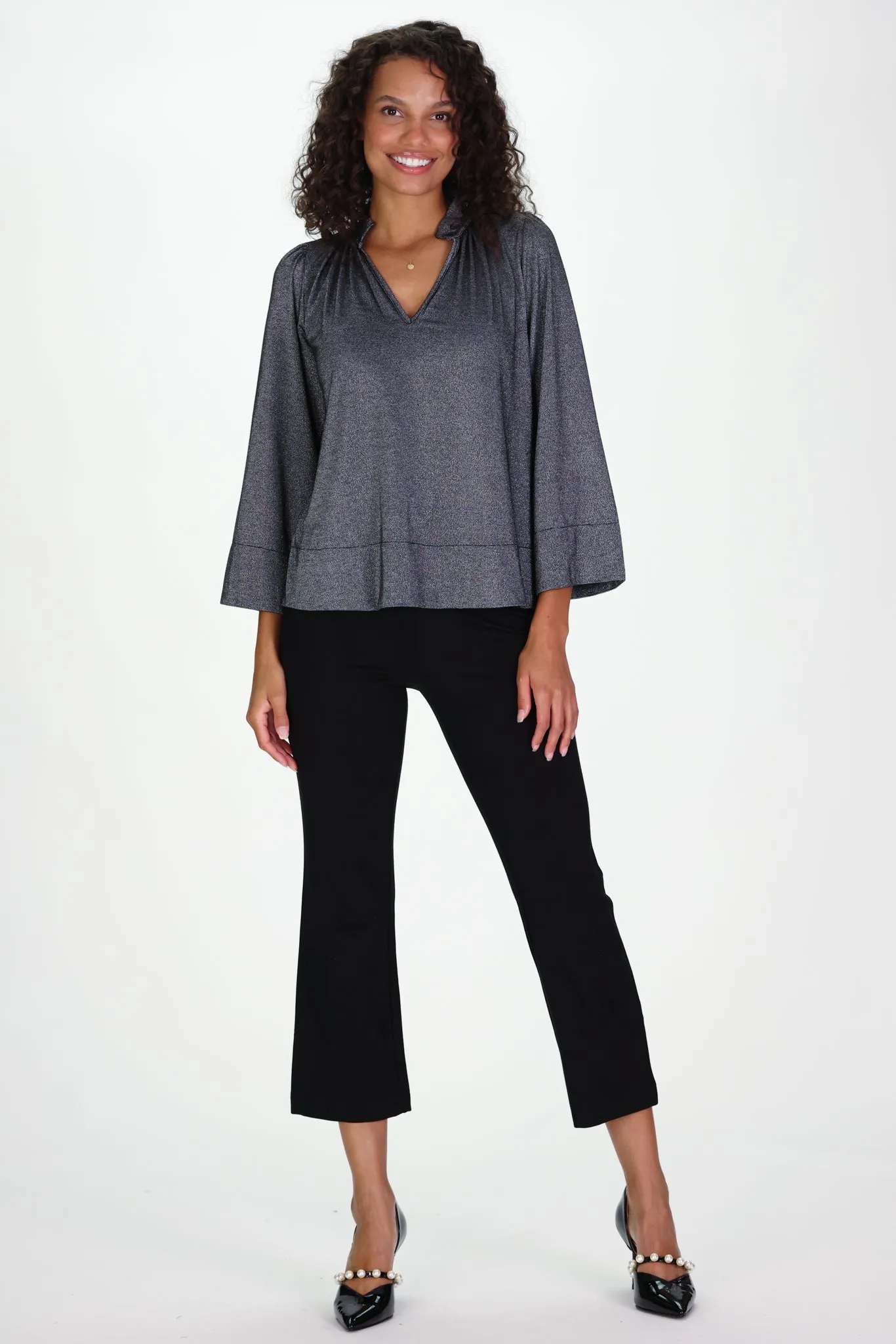 Warren Top in Black Silky Shimmer Knit