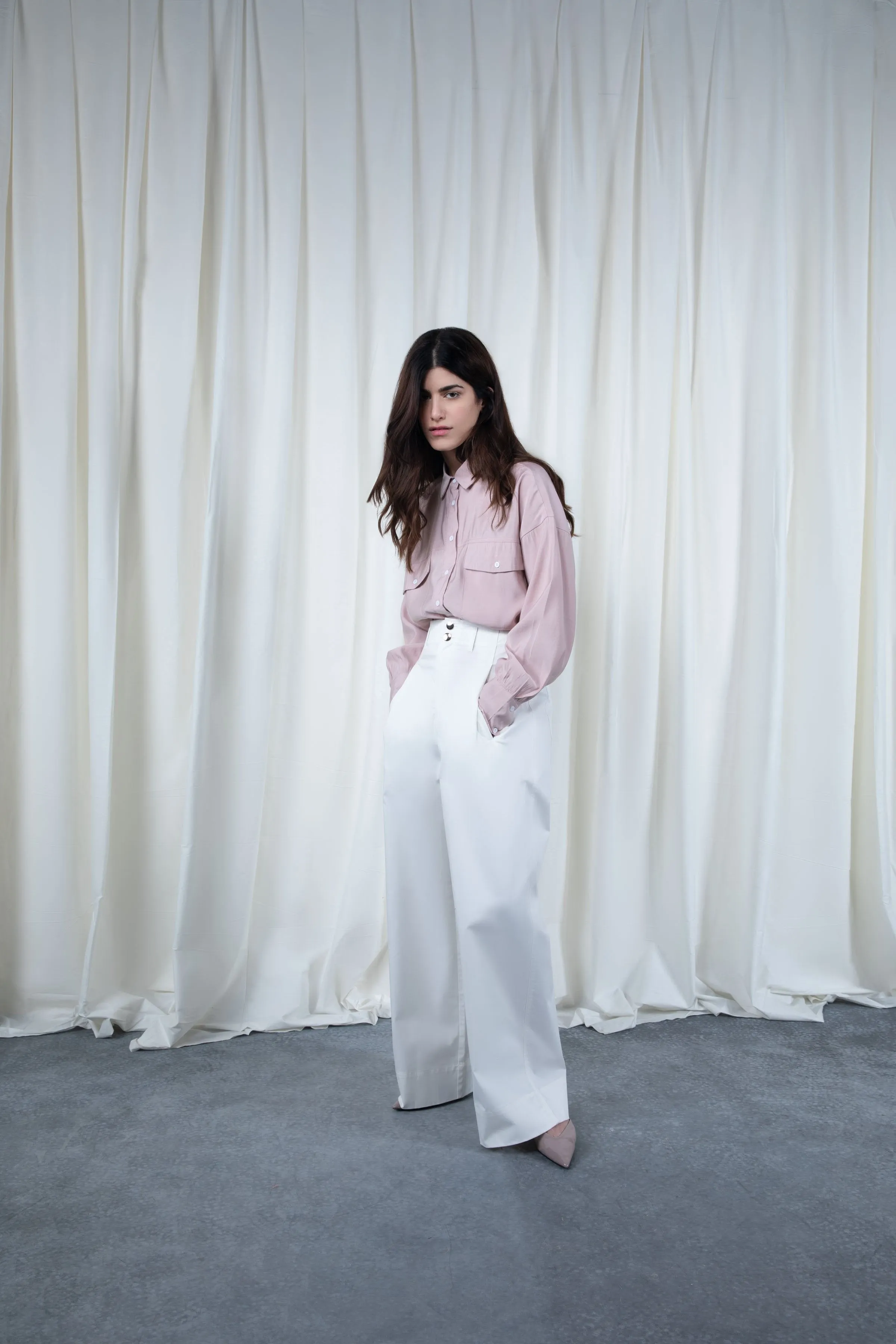 White Belted Flowy Pants