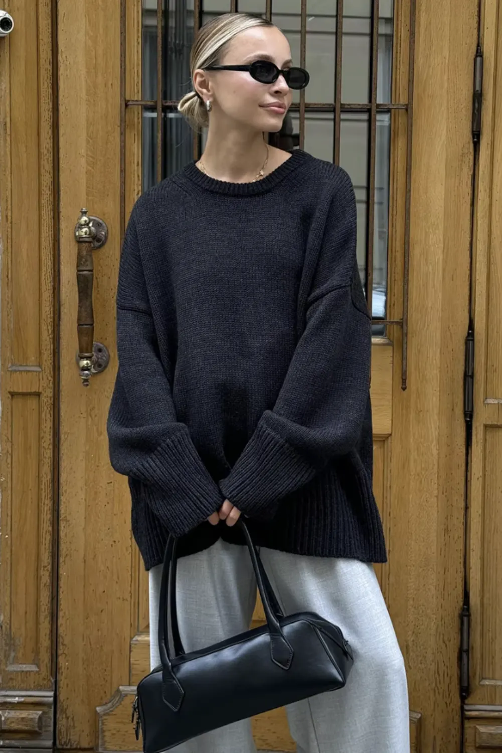 Womens Cozy Oversized O-Neck Casual Sweater