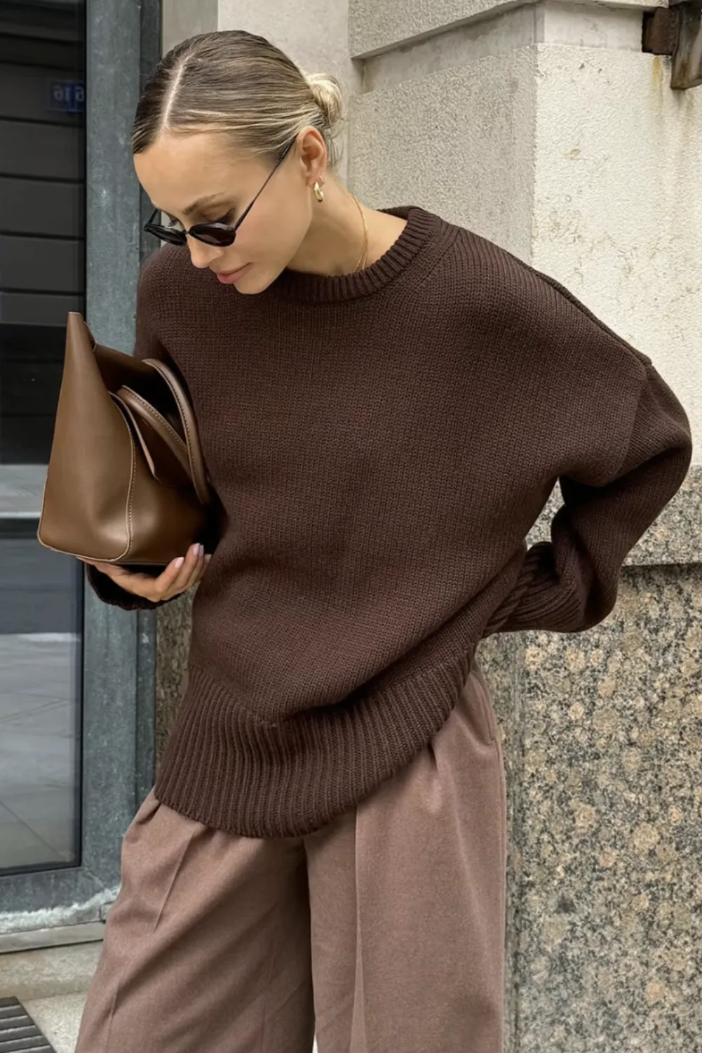 Womens Cozy Oversized O-Neck Casual Sweater