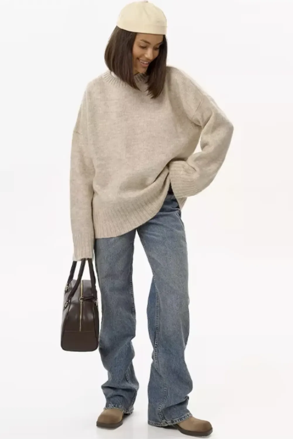 Womens Cozy Oversized O-Neck Casual Sweater