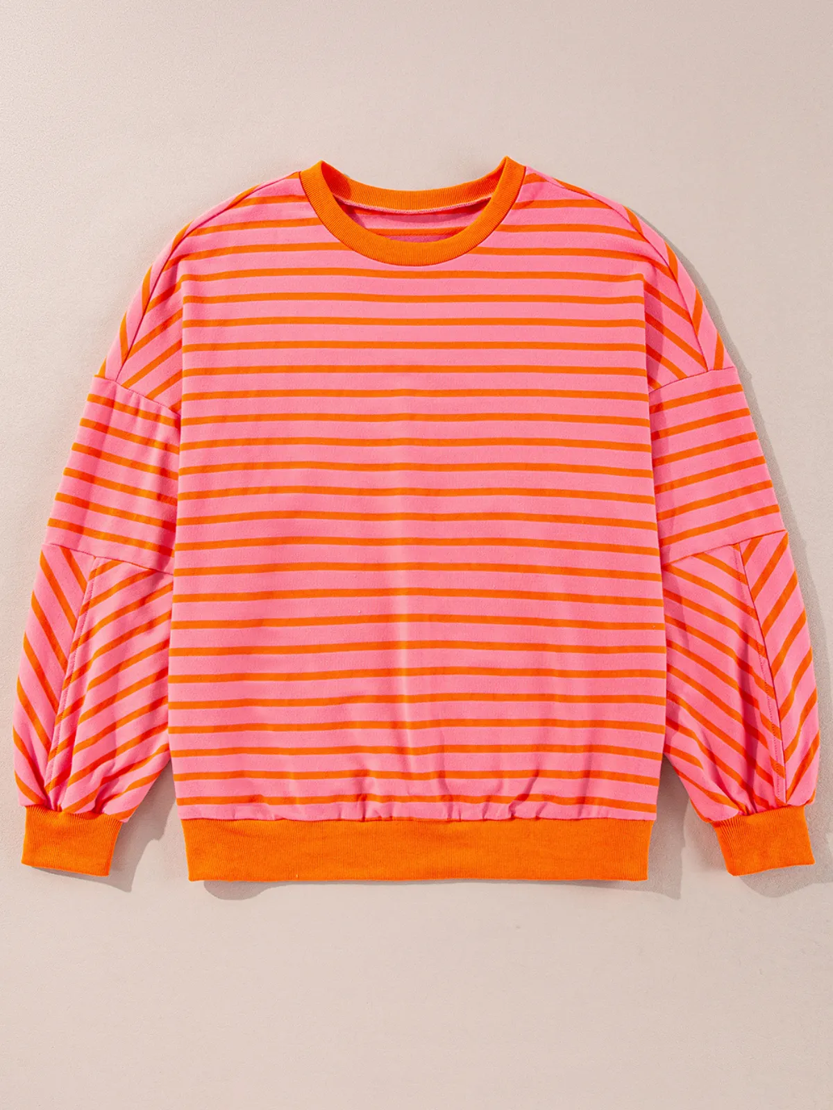 Womens  Russet Orange Stripe Crew Neck Loose Fit Sweatshirt